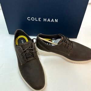 New in Box Cole Haan Men's Grand + Plain Toe Dark Brown Leather Lace-Up Size 8